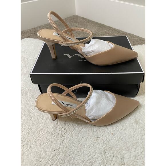 New Nina Billie Pearl Rose Sling Back Kitten Heel with Rinestones Size 6.5 - Picture 2 of 5